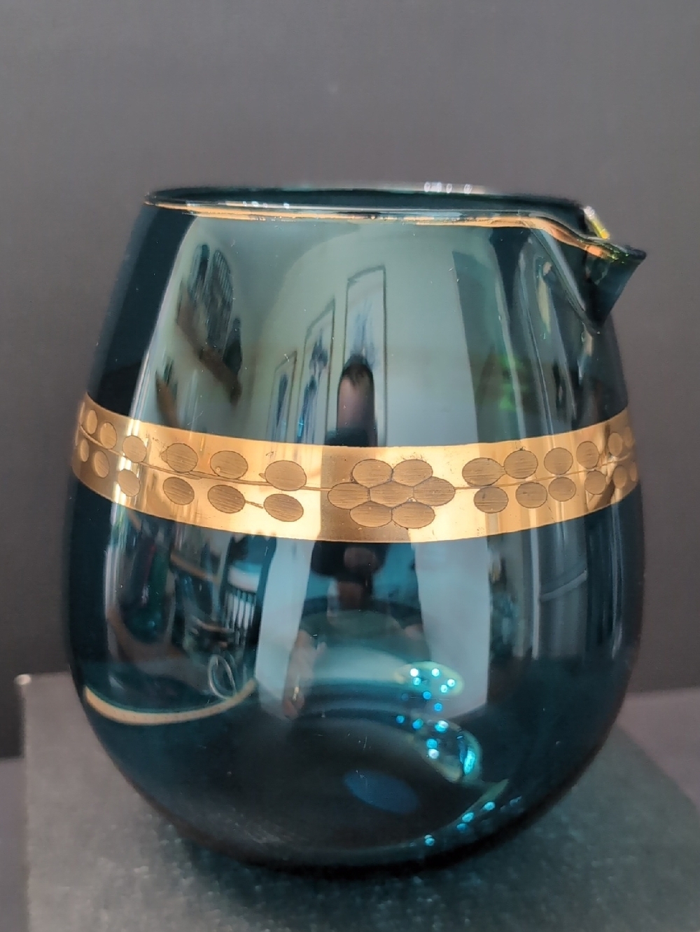 VGT,Birks Teal Glass Wine Carafe/Decanter with Gold Detail.